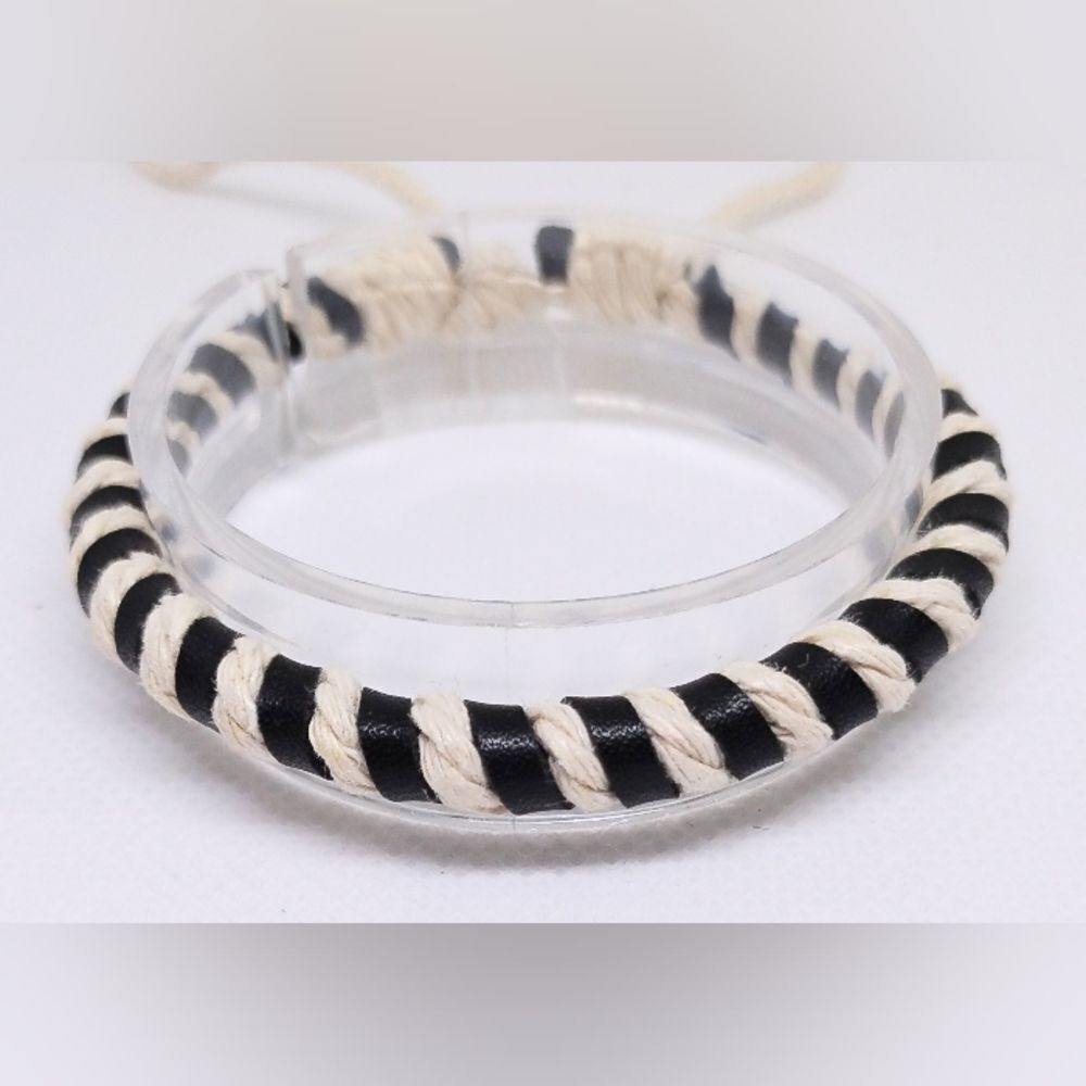 Men's bracelet leather braided striped new e78